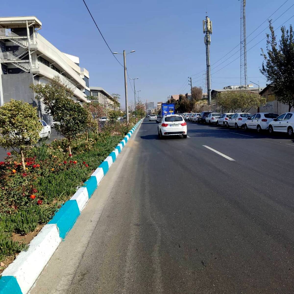 رنگ‌آمیزی ۸۰۰۰ متر از جداول خیابان اتحاد در منطقه ۴ تهران