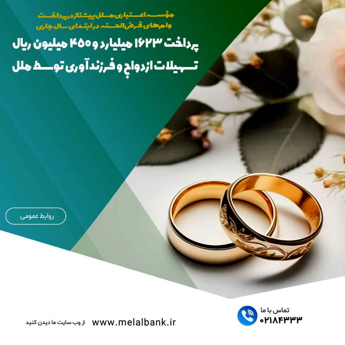 مؤسسه اعتباری ملل پیشتاز در پرداخت وام‌های قرض‌الحسنه در ابتدای سال جاری / پرداخت ۱۶۲۳ میلیارد و ۴۵۰ میلیون ریال تسهیلات ازدواج و فرزندآوری توسط ملل