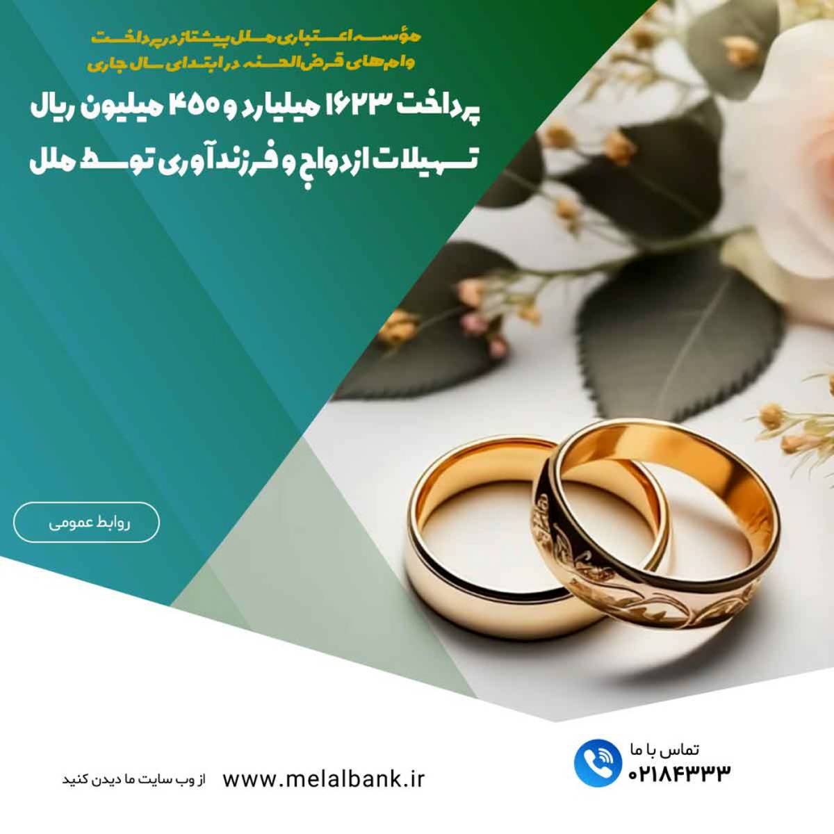 مؤسسه اعتباری ملل پیشتاز در پرداخت وام‌های قرض‌الحسنه در ابتدای سال جاری / پرداخت ۱۶۲۳ میلیارد و ۴۵۰ میلیون ریال تسهیلات ازدواج و فرزندآوری توسط ملل