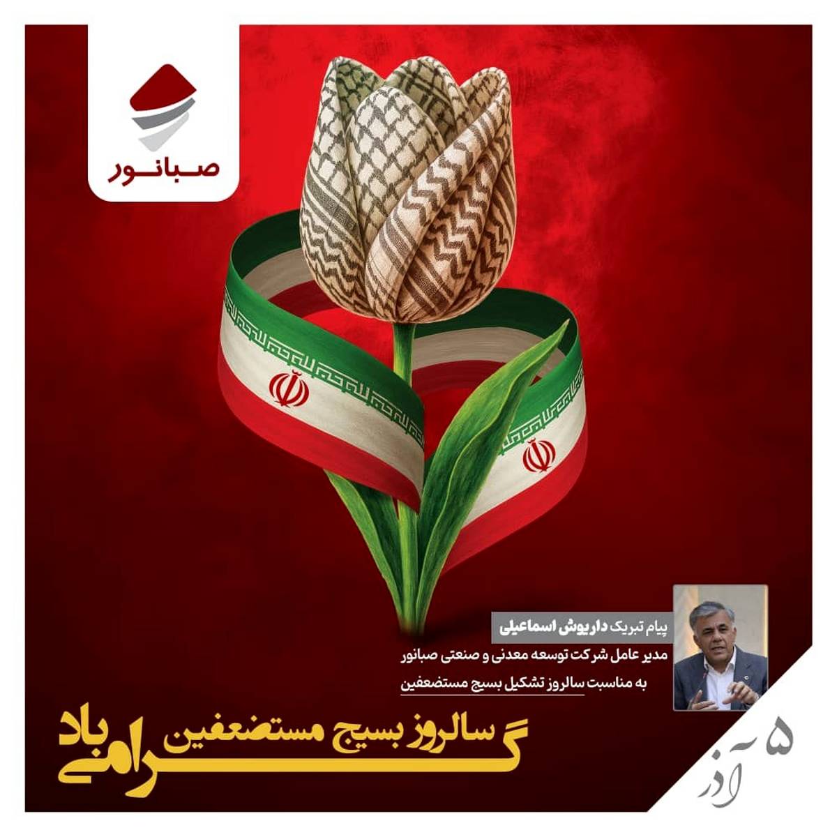 پیام مدیرعامل شرکت توسعه معدنی و صنعتی صبانوربه مناسبت سالروز تشکیل بسیج مستضعفین