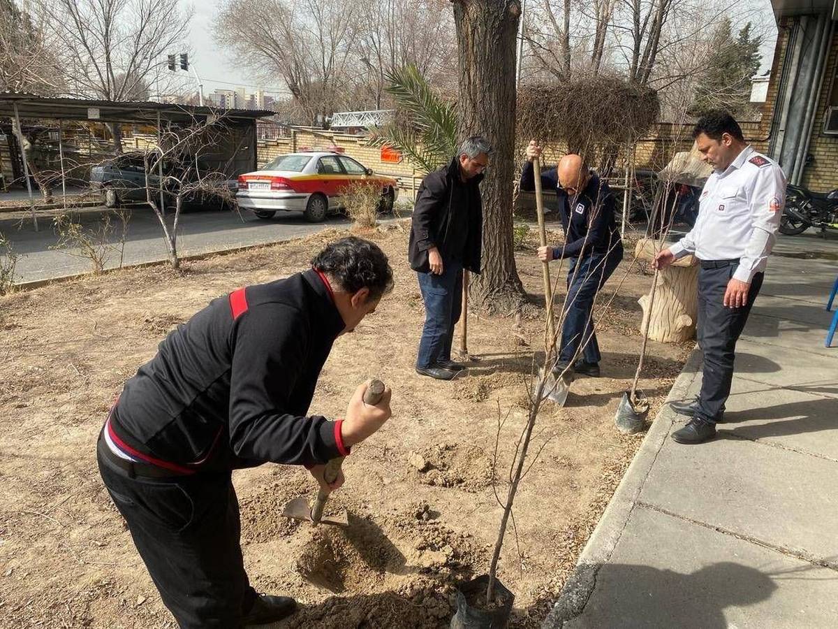 غرس نهال در ایستگاه ۳۴ آتش نشانی به مناسبت هفته درختکاری