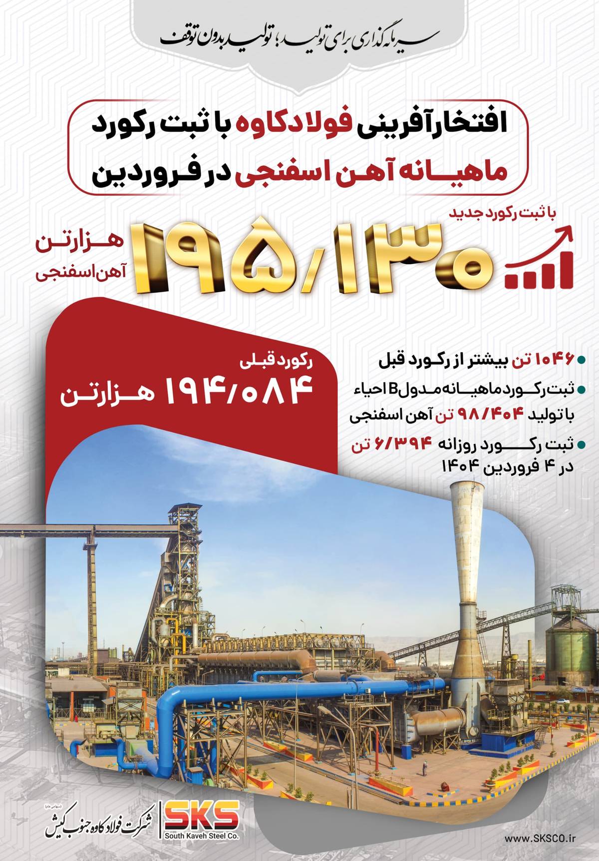 فولاد کاوه، فروردین را با ثبت رکورد آهن اسفنجی بدرقه کرد