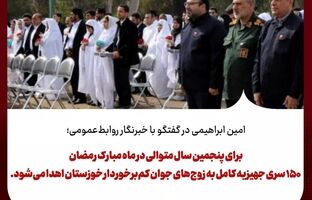 در ماه مبارک رمضان ۱۵۰ سری جهیزیه کامل به زوج‌های جوان کم‌برخوردار خوزستان اهدا می‌شود