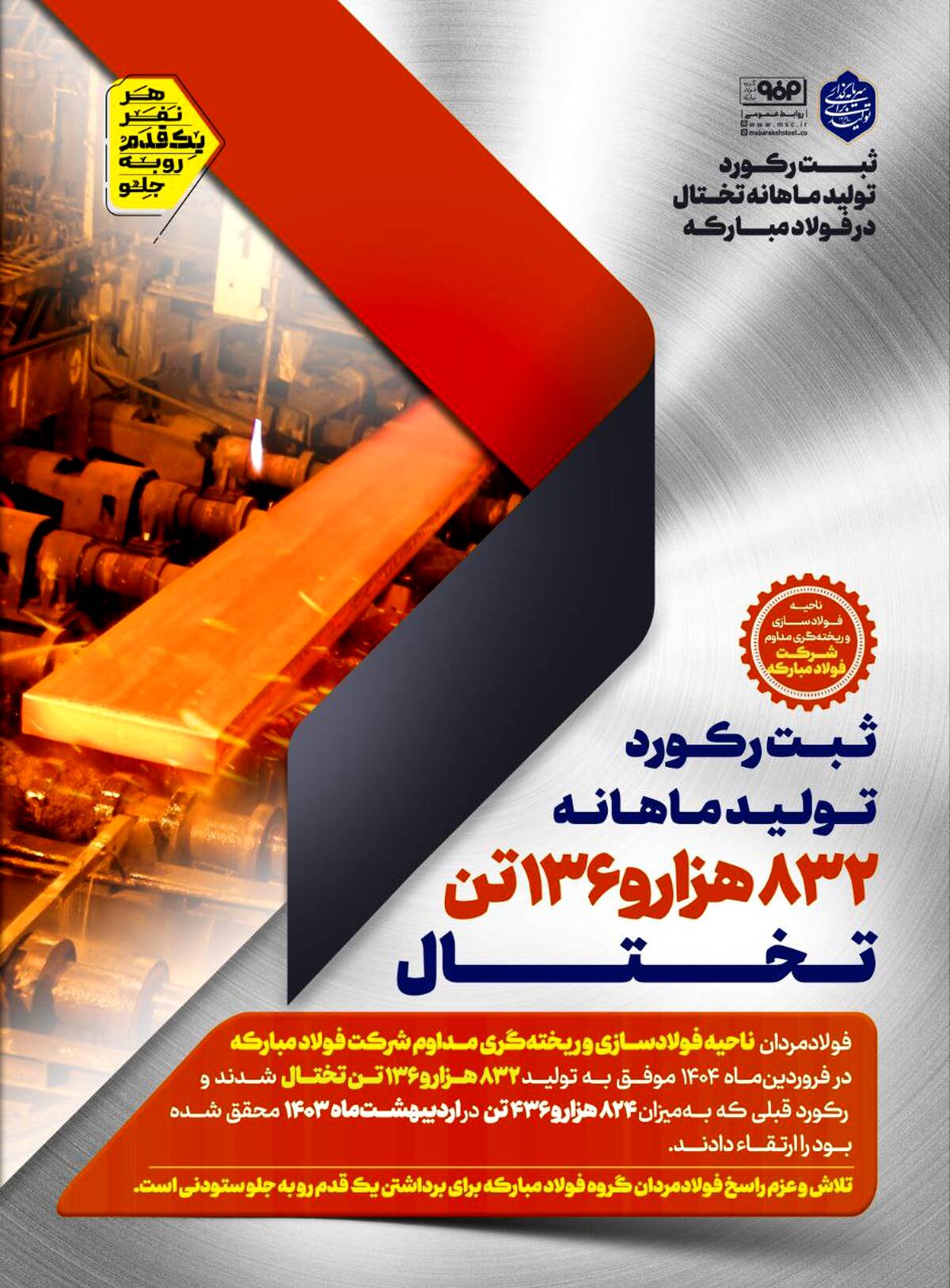 ثبت رکورد تولید ماهانه تختال در فولاد مبارکه