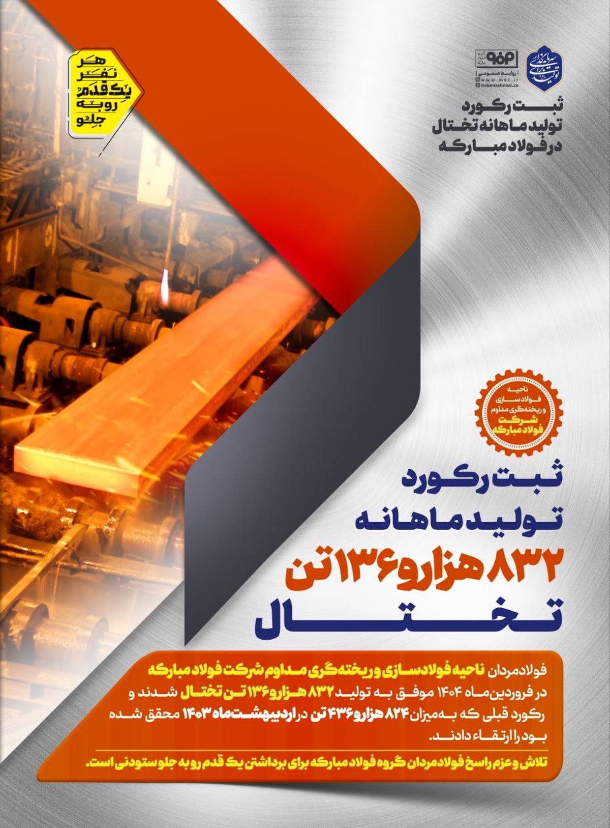 ثبت رکورد تولید ماهانه تختال در فولاد مبارکه