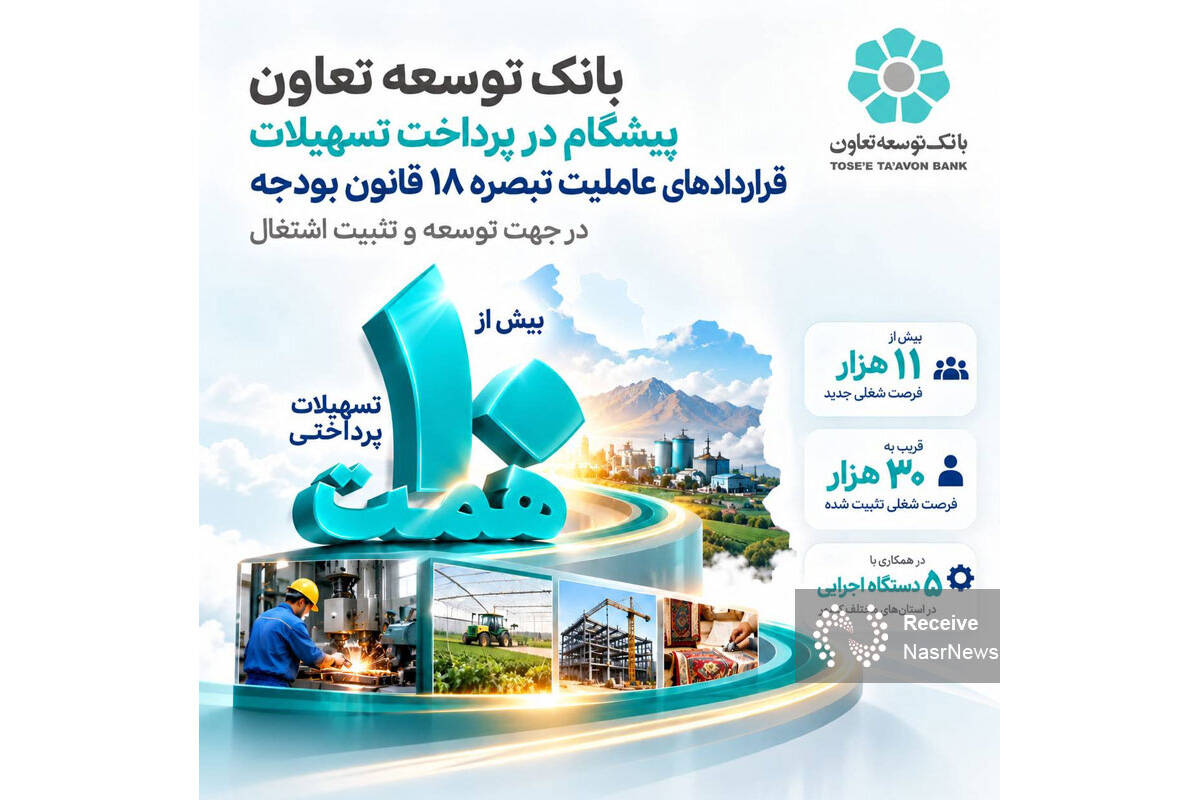 بانک توسعه تعاون پیشگام در پرداخت تسهیلات تبصره۱۸