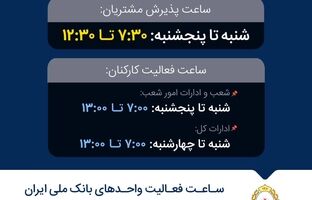 تغییر ساعت فعالیت واحدهای بانک ملی