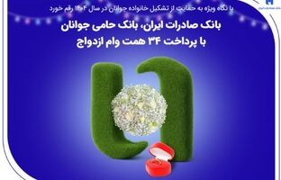 بانک صادرات ایران، بانک حامی جوانان با پرداخت ۳۴ همت وام ازدواج