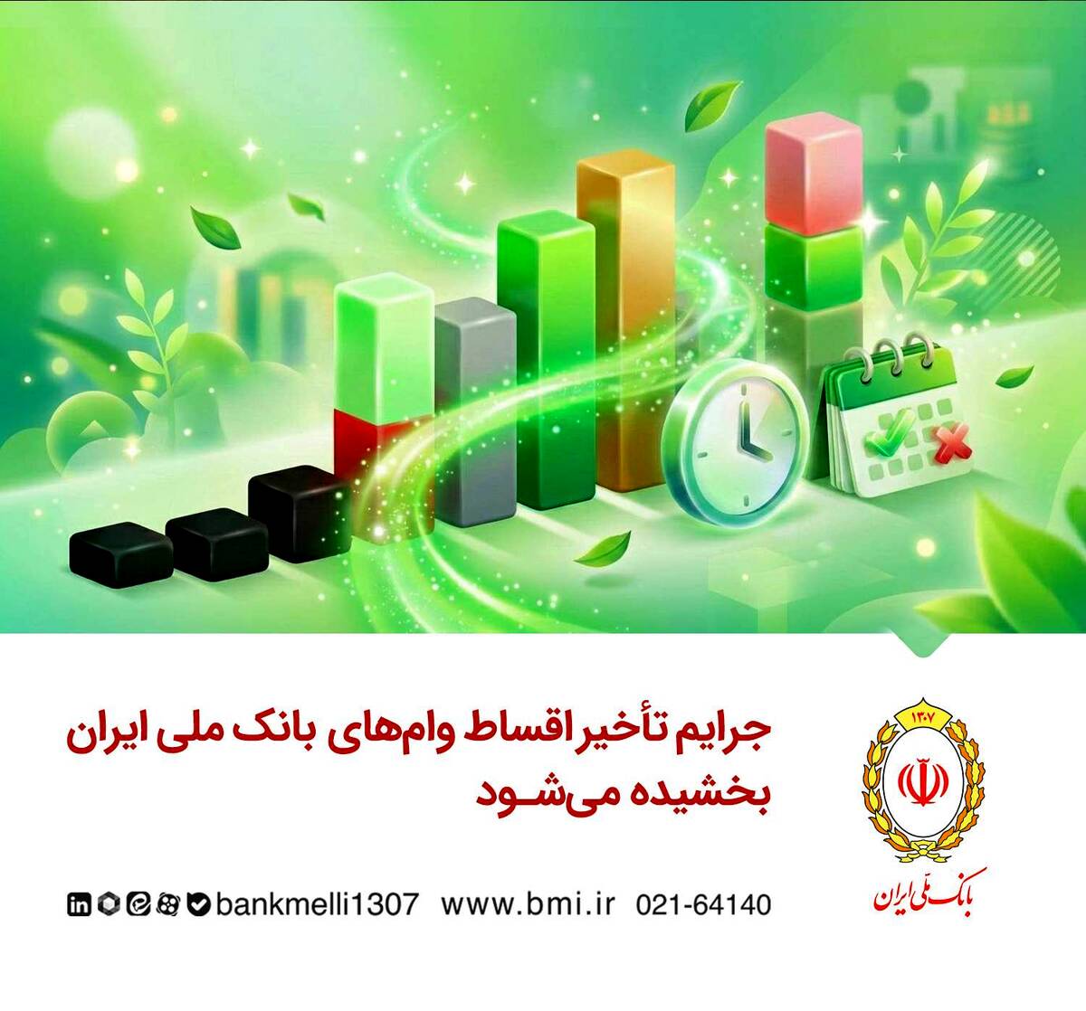 جرایم تأخیر اقساط وام‌های بانک ملی ایران بخشیده می‌شود