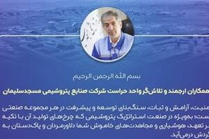 پیام مدیر عامل شرکت صنایع پتروشیمی مسجدسلیمان به مناسبت گرامیداشت روز حراست