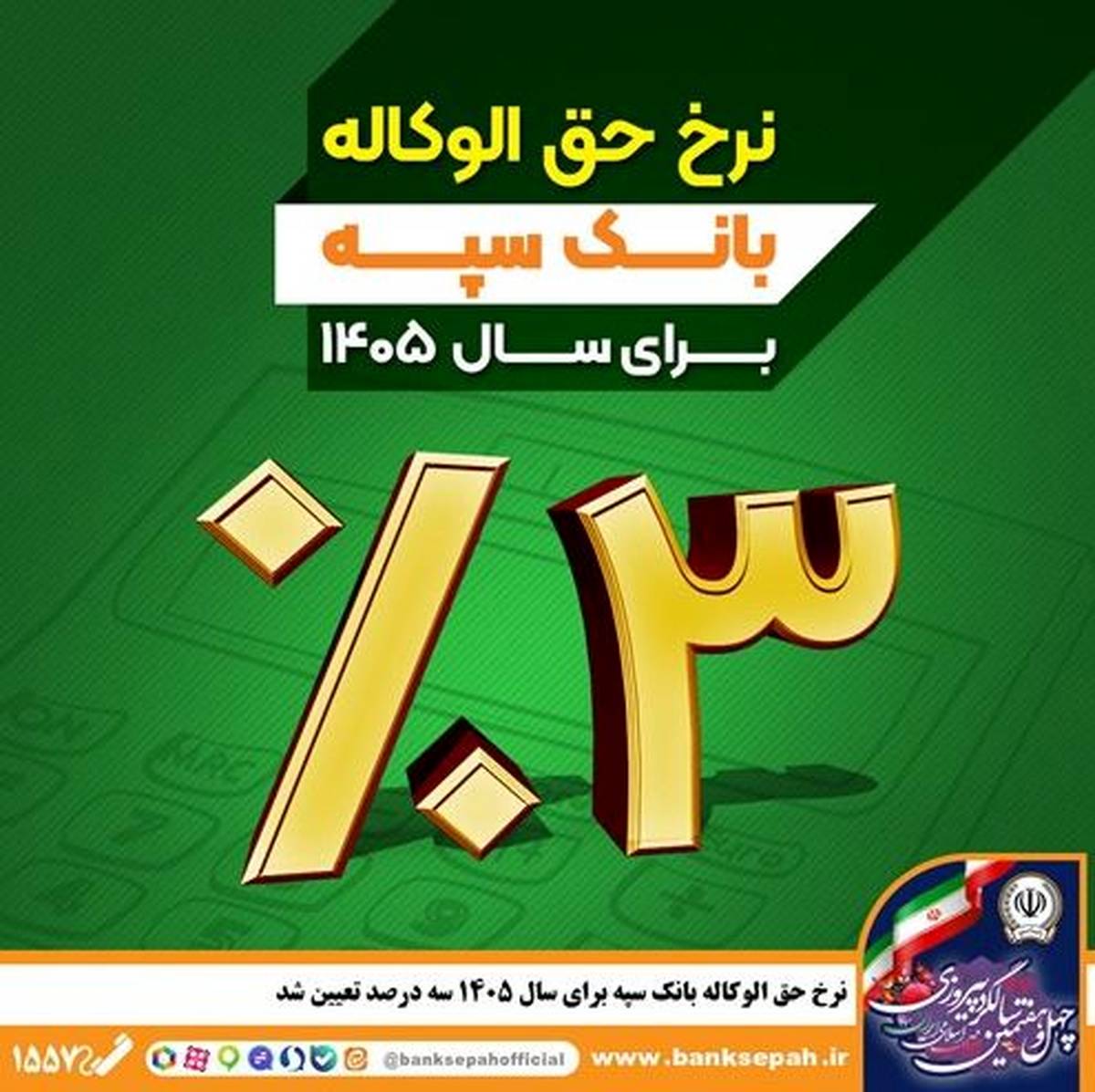 نرخ حق الوکاله بانک سپه برای سال ۱۴۰۵ سه درصد تعیین شد